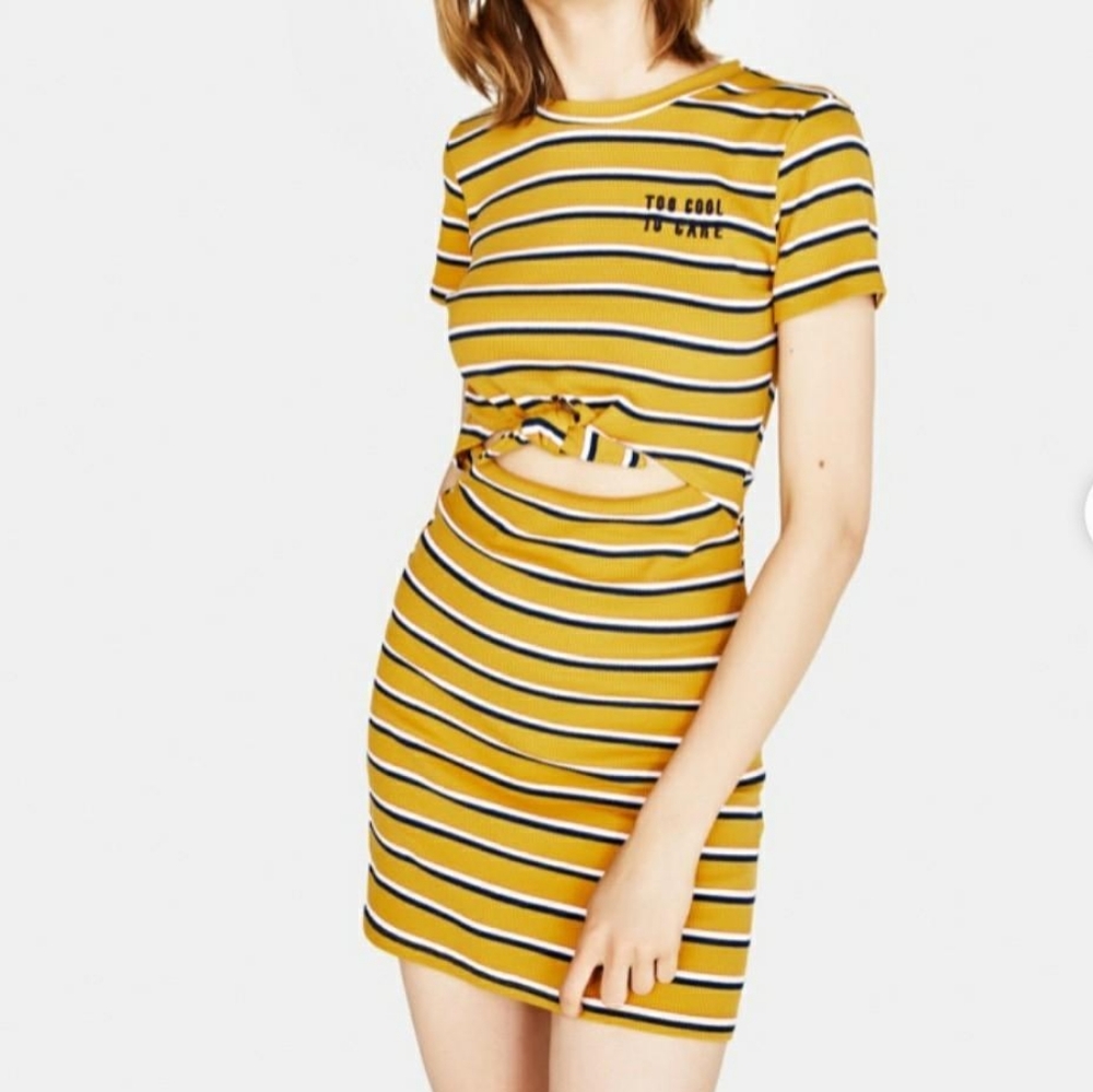 Bershka Front Knot Striped Dress